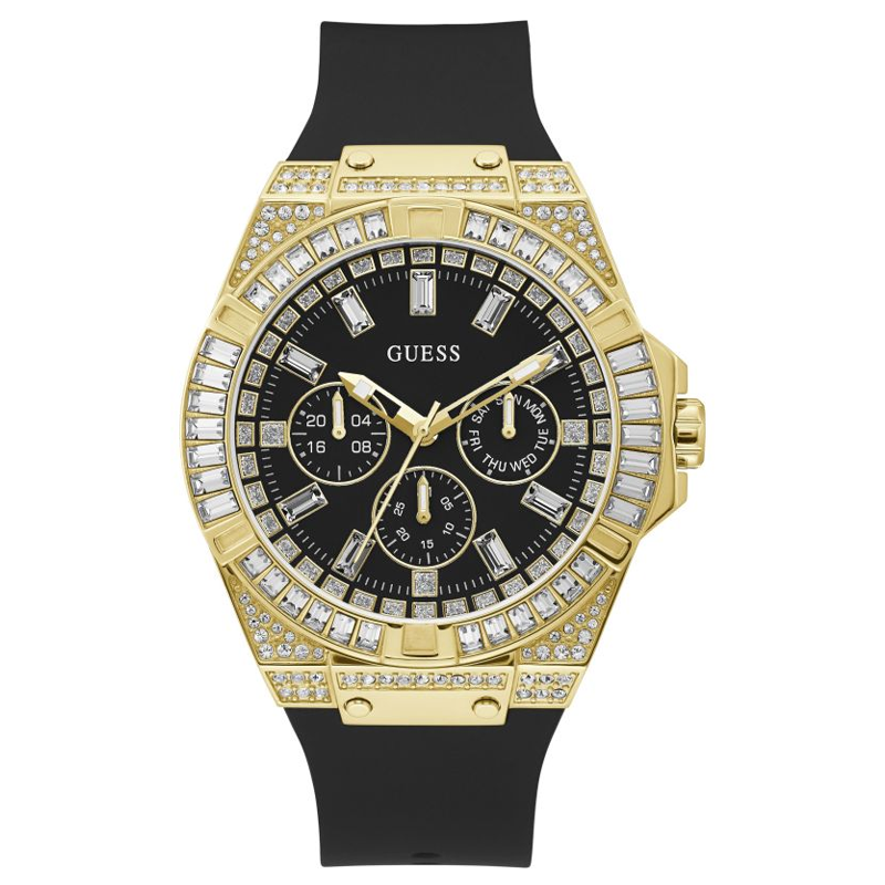 Guess Zeus Chronograph Diamonds Black Dial Black Silicone Strap Watch For Men - GW0208G2 Buy Now By Guess