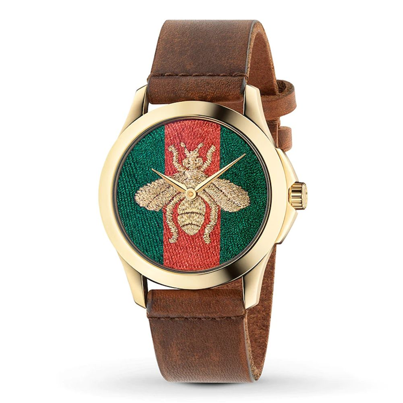 Gucci G Timeless Quartz Green & Red Dial Brown Leather Strap Watch For Men - YA126451 Buy Now By Gucci