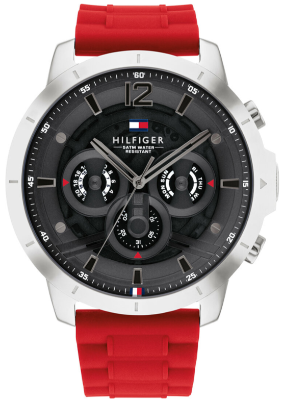 Tommy Hilfiger Luca Chronograph Grey Dial Red Silicone Strap Watch For Men - 1710490 Buy Now By Tommy Hilfiger