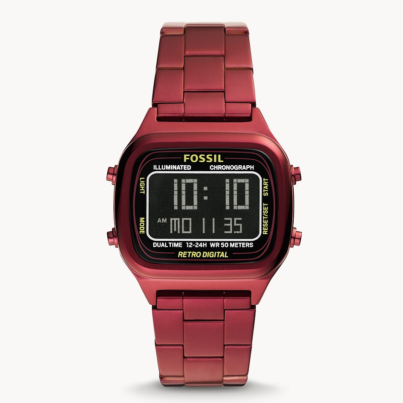 Fossil Retro Analog-Digital Black Dial Red Steel Strap Watch for Men - FS5897 Buy Now By Fossil
