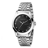 Gucci G Timeless Diamonds Black Dial Silver Steel Strap Watch For Men - YA126405 Buy Now By Gucci