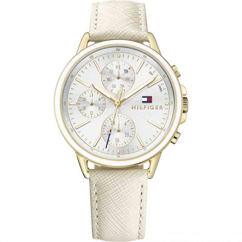 Tommy Hilfiger Carly Silver Dial Cream Leather Strap Watch for Women - 1781790 Buy Now By Tommy Hilfiger