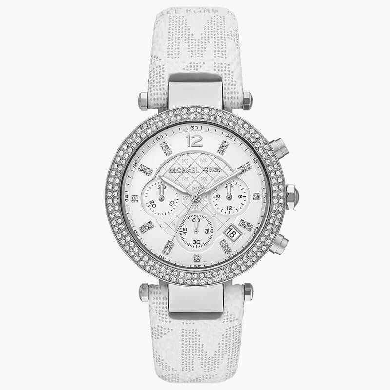 Michael Kors Parker Chronograph White Dial White Leather Strap Watch For Women - MK7226 Buy Now By Michael Kors