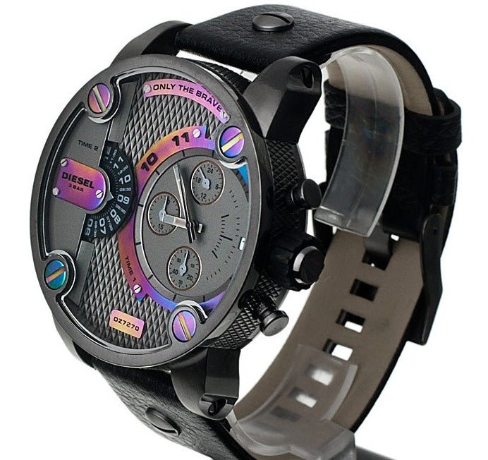 Diesel Badass Chronograph Anthracite Dial Black Leather Strap Watch For Men - DZ7270 Buy Now By Diesel