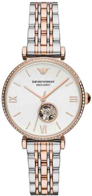 Emporio Armani Gianni T-Bar Analog White Dial Two Tone Steel Strap Watch For Women - AR60019 Buy Now By Emporio Armani