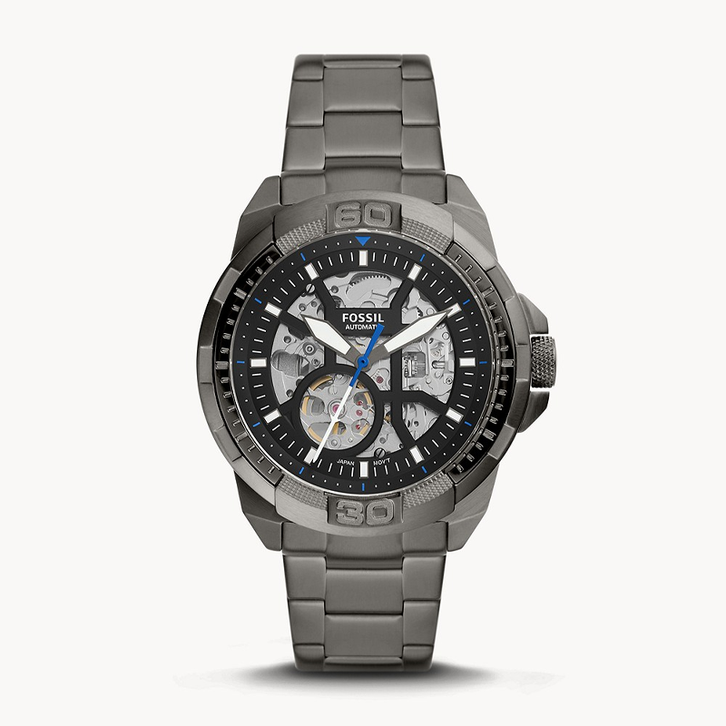 Fossil Bronson Automatic Skeleton Black Dial Grey Steel Strap Watch for Men - ME3218 Buy Now By Fossil