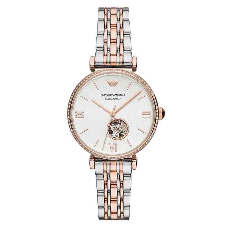 Emporio Armani Gianni T-Bar Analog White Dial Two Tone Steel Strap Watch For Women - AR60019 Buy Now By Emporio Armani