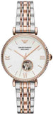 Emporio Armani Gianni T-Bar Analog White Dial Two Tone Steel Strap Watch For Women - AR60019