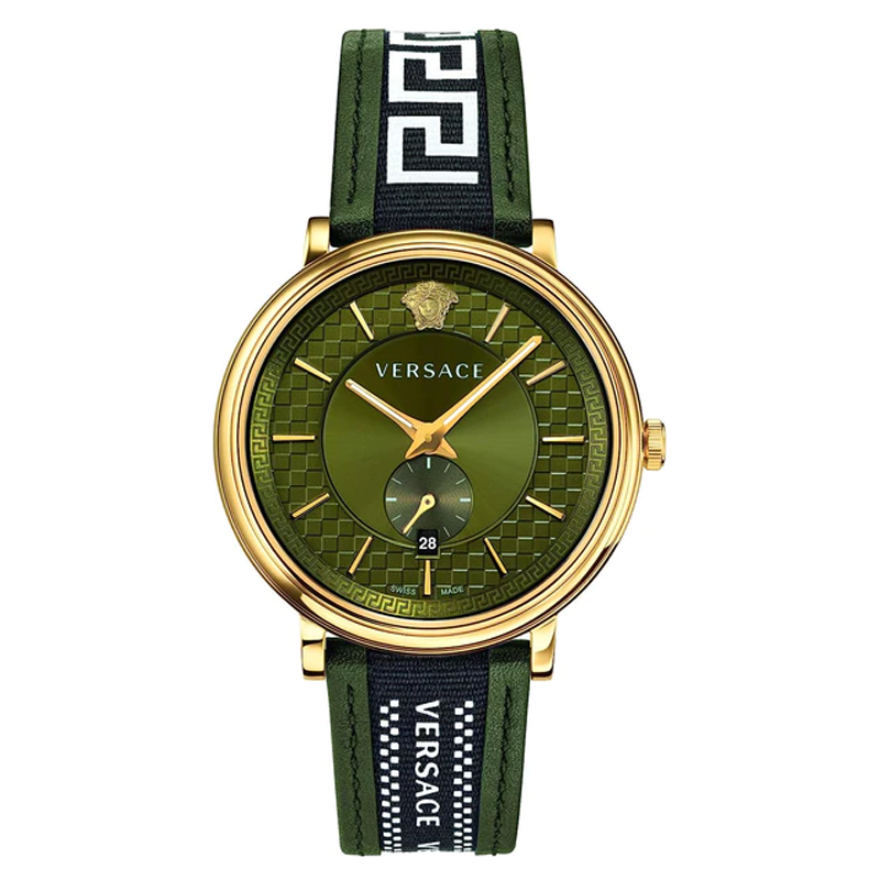 Versace V-Circle Quartz Green Dial Green Leather Strap Watch for Men - VEBQ01519 Buy Now By Versace