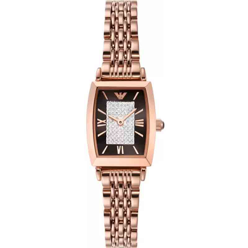 Emporio Armani Gianni T-Bar Analog Crystal Brown Dial Rose Gold Steel Strap Watch For Women - AR11407 Buy Now By Emporio Armani