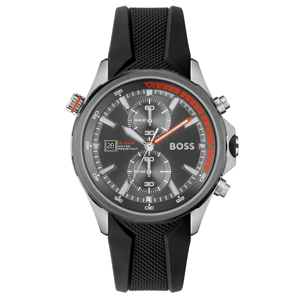 Hugo Boss Globetrotter Grey Dial Black Silicone Strap Watch for Men - 1513931 Buy Now By Hugo Boss