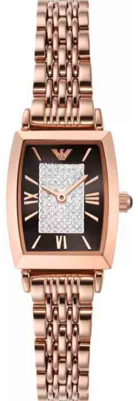 Emporio Armani Gianni T-Bar Analog Crystal Brown Dial Rose Gold Steel Strap Watch For Women - AR11407 Buy Now By Emporio Armani