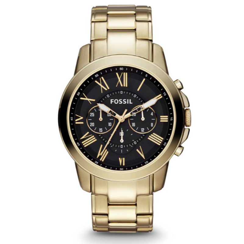 Fossil Grant Chronograph Black Dial Gold Steel Strap Watch for Men - FS4815 Buy Now By Fossil