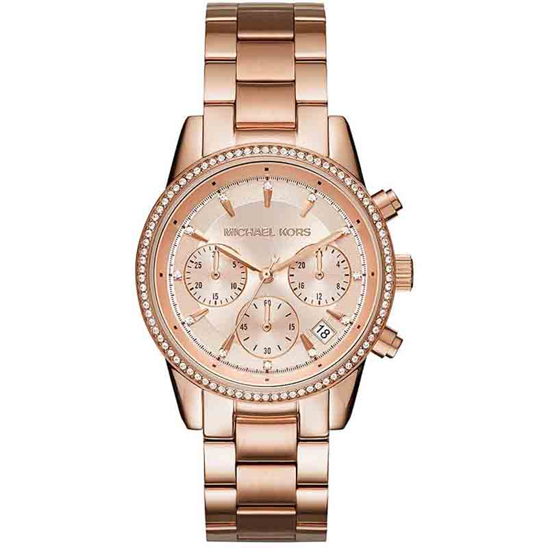 Michael Kors Ritz Chronograph Rose Gold Dial Rose Gold Steel Strap Watch for Women - MK6077 Buy Now By Michael Kors
