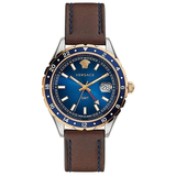 Versace Hellenyium GMT Blue Dial Brown Leather Strap Watch for Men - V11080017 Buy Now By Versace