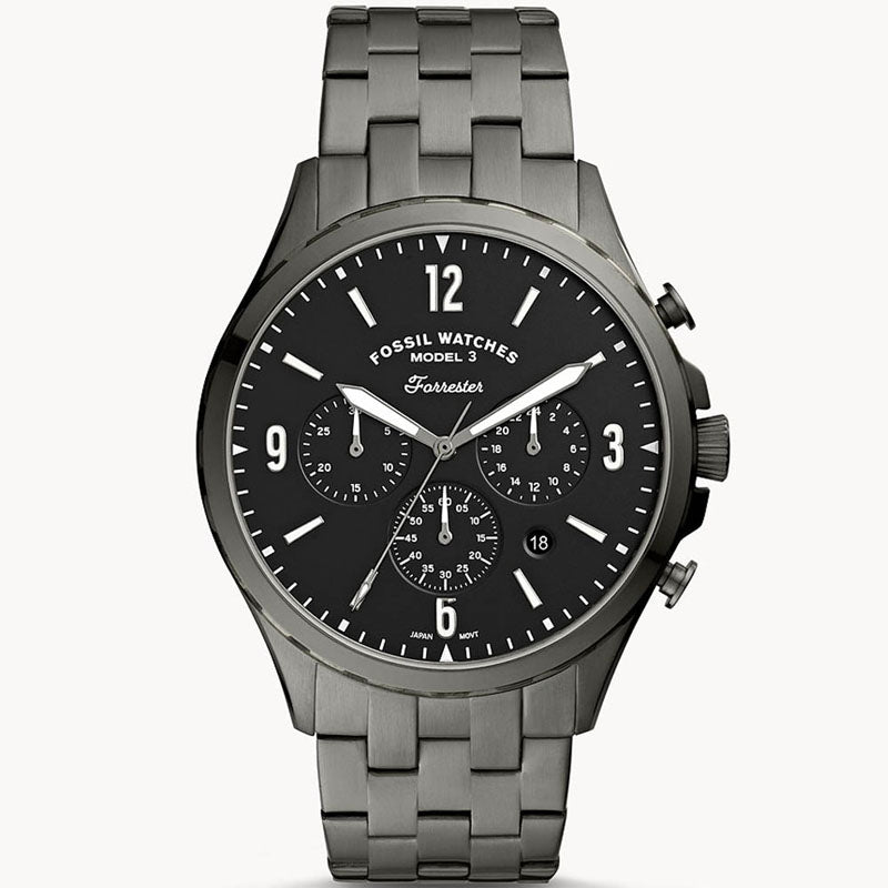 Fossil Forrester Chronograph Black Dial Grey Steel Strap Watch for Men - FS5606 Buy Now By Fossil