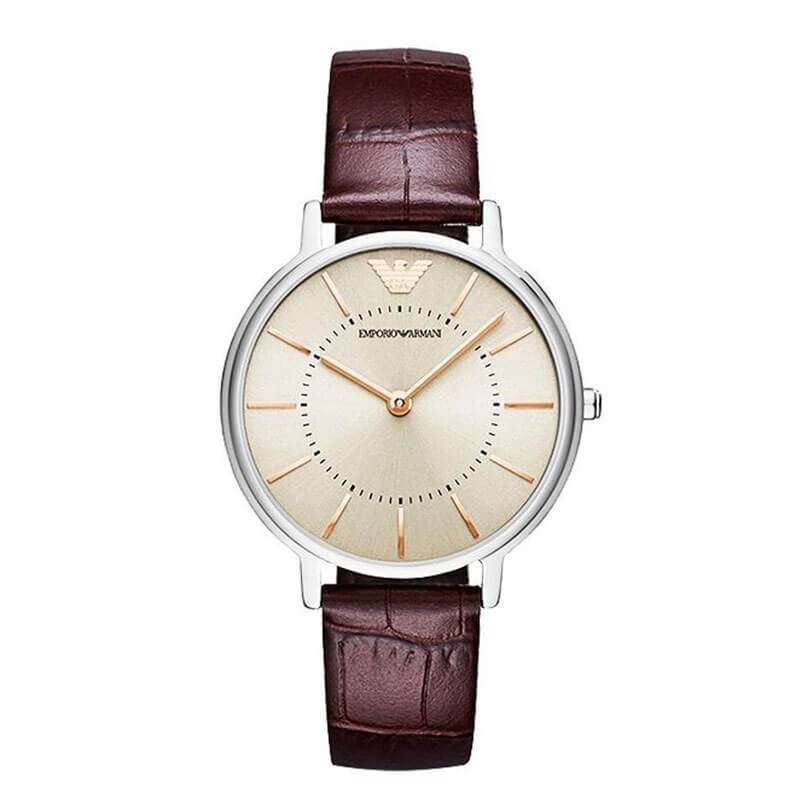Emporio Armani Dress Quartz Silver Dial Brown Leather Strap Watch For Women - AR11063 Buy Now By Emporio Armani