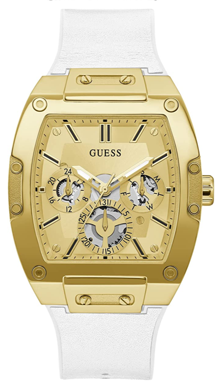 Guess Phoenix Multifunction Gold Dial White Leather Strap Watch for Men - GW0202G6 Buy Now By Guess