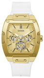 Guess Phoenix Multifunction Gold Dial White Leather Strap Watch for Men - GW0202G6 Buy Now By Guess