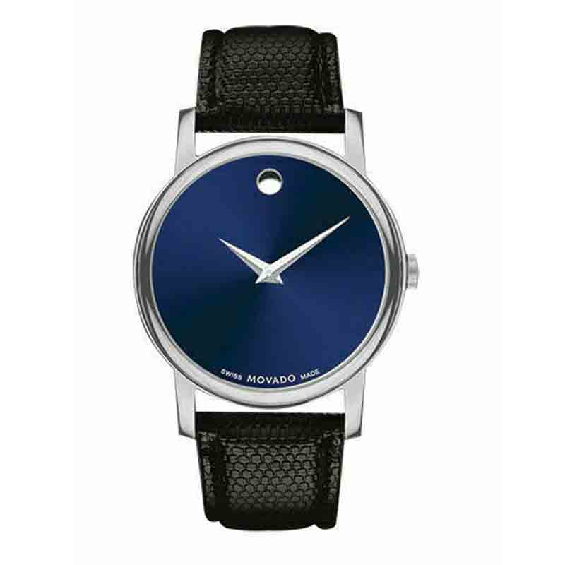 Movado Museum Blue Dial Black Leather Strap Watch For Men - 2100009 Buy Now By Movado