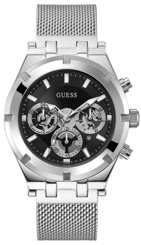 Guess Continental Quartz Black Dial Silver Mesh Strap Watch For Men - GW0582G1 Buy Now By Guess