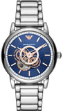 Emporio Armani Luigi Chronograph Skeleton Blue Dial Silver Steel Strap Watch For Men - AR60036 Buy Now By Emporio Armani