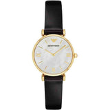Emporio Armani Gianni T-Bar Quartz Mother of Pearl Dial Black Leather Strap Watch For Women - AR1910 Buy Now By Emporio Armani