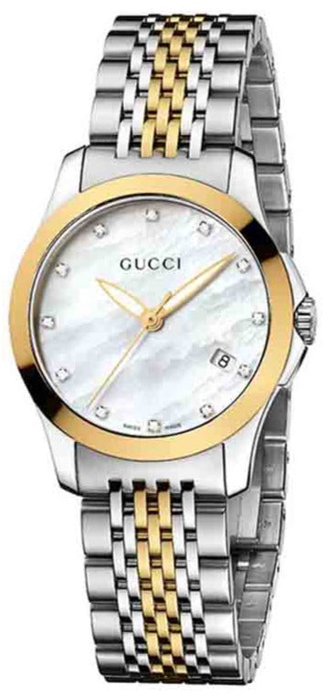 Gucci G Timeless Diamonds Mother of Pearl Dial Two Tone Mesh Bracelet Watch for Women - YA126513 Buy Now By Gucci