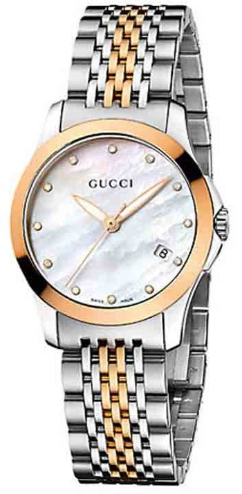 Gucci G Timeless Diamonds Mother of Pearl Dial Two Tone Mesh Bracelet Watch For Women - YA126514 Buy Now By Gucci