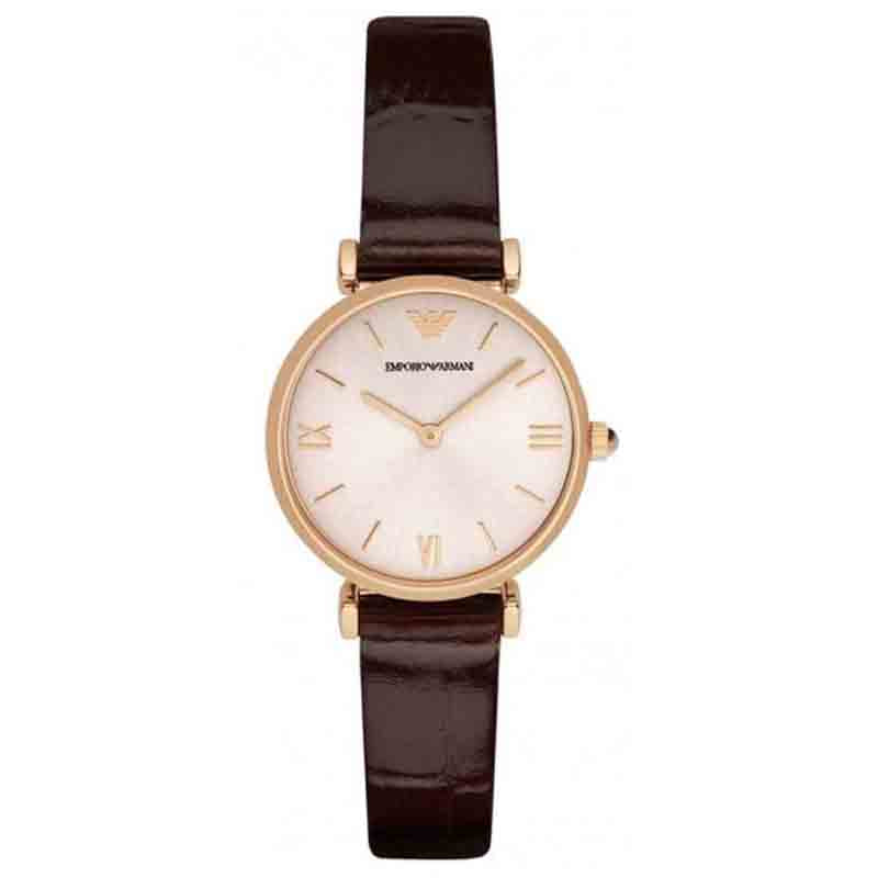 Emporio Armani Classic Quartz Pink Dial Brown Leather Strap Watch For Women - AR1911 Buy Now By Emporio Armani