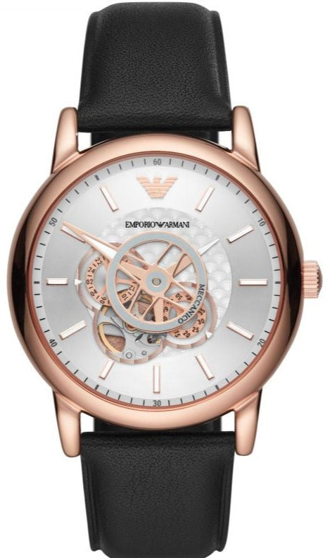 Emporio Armani Luigi Automatic Silver Dial Black Leather Strap Watch For Men - AR60013 Buy Now By Emporio Armani