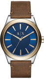 Armani Exchange Nico Quartz Blue Dial Brown Leather Strap Watch For Men - AX2334 Buy Now By Armani Exchange