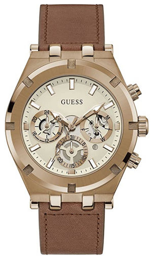 Guess Analog Multifunction White Dial Brown Leather Strap Watch for Men - GW0262G3 Buy Now By Guess