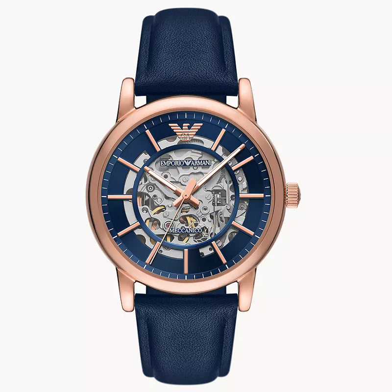 Emporio Armani Meccanico Automatic Blue Dial Blue Leather Strap Watch For Men - AR60050 Buy Now By Emporio Armani