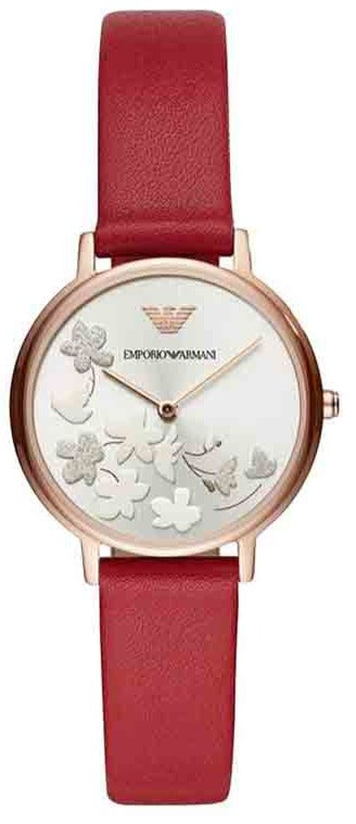 Emporio Armani Kappa Classic Quartz Silver Dial Red Leather Strap Watch For Women - AR11114 Buy Now By Emporio Armani