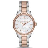 Michael Kors Layton Three Hand Mother of Pearl White Dial Two Tone Steel Strap Watch For Women - MK6849 Buy Now By Michael Kors