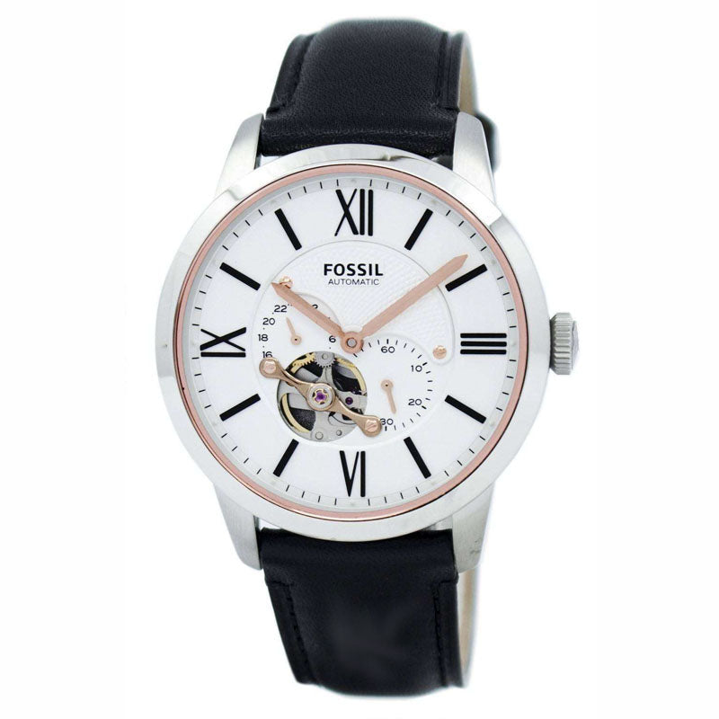 Fossil Townsman Automatic White Dial Black Leather Strap Watch for Men - ME3104 Buy Now By Fossil
