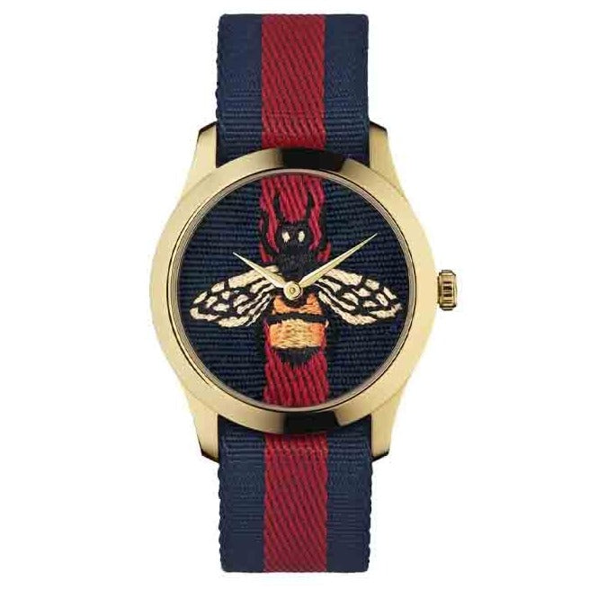 Gucci G Timeless Bee Red & Blue Dial Red Two Tone Nylon Strap Watch For Men - YA1264061 Buy Now By Gucci