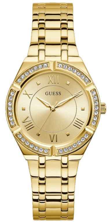 Guess Cosmo Diamonds Gold Dial Gold Steel Strap Watch For Women - GW0033L2 Buy Now By Guess