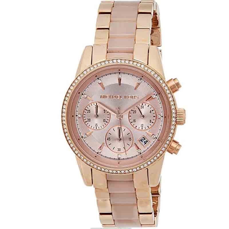 Michael Kors Ritz Chronograph Rose Gold Dial Rose Gold Steel Strap Watch for Women - MK6077 Buy Now By Michael Kors
