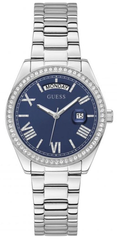 Guess Luna Diamonds Blue Dial Silver Steel Strap Watch for Women - GW0307L1 Buy Now By Guess