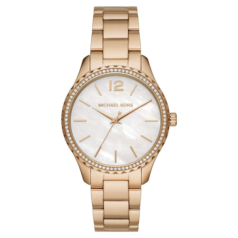 Michael Kors Layton Three Hand Mother of Pearl White Dial Gold Steel Strap Watch For Women - MK6870 Buy Now By Michael Kors