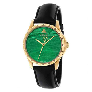 Gucci Le Marche Des Merveilles Quartz Green Dial Black Leather Strap Watch For Women - YA126463 Buy Now By Gucci