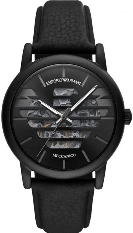 Emporio Armani Meccanico Quartz Black Dial Black Leather Strap Watch For Men - AR60032 Buy Now By Emporio Armani