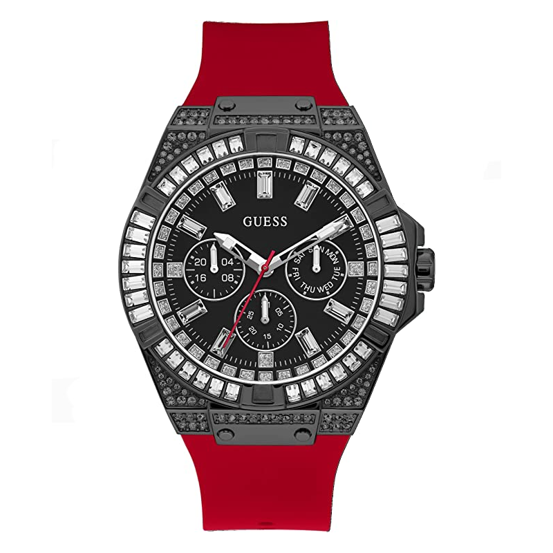 Guess Mainline Multifunction Crystals Black Dial Red Silicone Strap Watch For Men - GW0208G6 Buy Now By Guess