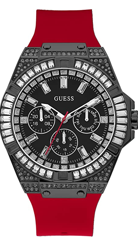 Guess Mainline Multifunction Crystals Black Dial Red Silicone Strap Watch For Men - GW0208G6 Buy Now By Guess
