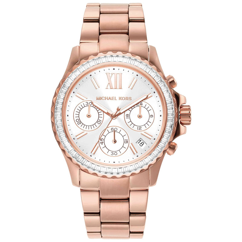 Michael Kors Everest Chronograph Silver Dial Rose Gold Steel Strap Watch For Women - MK7213 Buy Now By Michael Kors