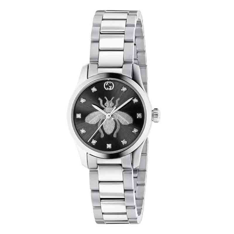 Gucci G Timeless Quartz Diamonds Black Dial Silver Steel Strap Watch For Women - YA1265024 Buy Now By Gucci