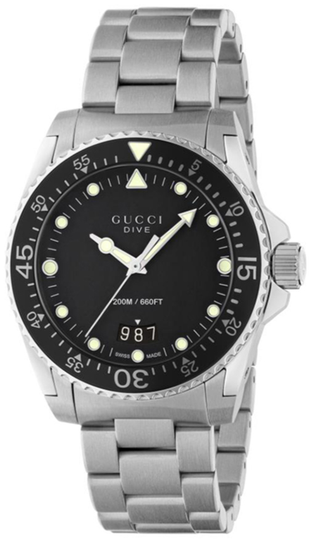 Gucci Dive Quartz Black Dial Silver Steel Strap Watch For Men - YA136301B Buy Now By Gucci