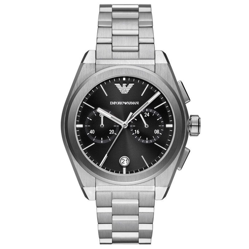 Emporio Armani Federico Chronograph Black Dial Silver Steel Strap Watch For Men - AR11560 Buy Now By Emporio Armani